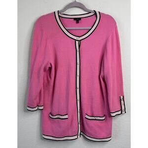 Talbots Women’s Textured Knit Cardigan‎ Sweater Pink Sz X 3/4 Sleeve Barbiecore